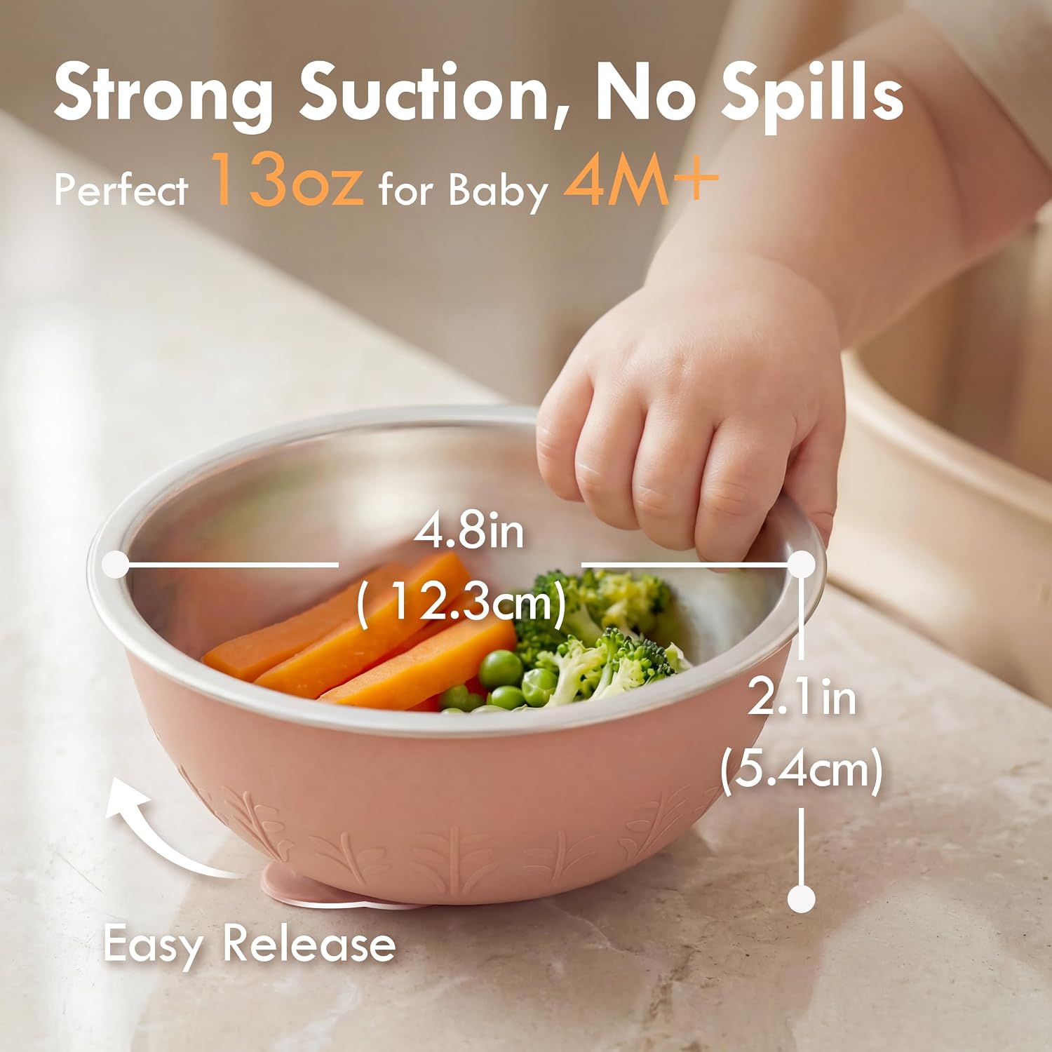 Moonkie Baby Bowls with Suction, Stainless Steel & Silicone Toddler Bowls with Lids, Seamless One-Piece Design Silicone Bowls for Babies 4 Months+, 13oz, BPA-Free, Lead-Free, Dishwasher Safe, 2 Pack