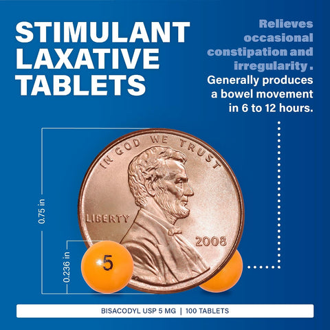 MAJOR Bisacodyl USP 5mg, Gentle Stimulant Laxative Tablets for Occasional Constipation Relief & Irregularity, 100 Count (1-Pack)