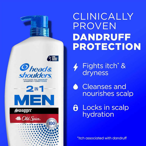 Head & Shoulders Mens 2-in-1 Shampoo and Conditioner | Old Spice Swagger | Anti-Dandruff Shampoo Value Pack for Men with 1% Pyrithione Zinc, Fights Itch & Dryness, 31.4 Fl Oz Each