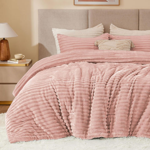 BEDELITE Fleece Twin/Twin XL Comforter Set, Fluffy Bed Set, Dusty Pink