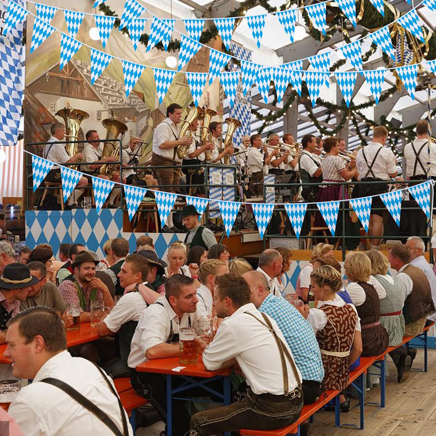 Ahfulife 39.3 Feet Oktoberfest Bavarian Flag Banner for Oktoberfest Decorations, Oktoberfest Pennant Banner with 30 Pcs Flags for German Themed Party Autumn Decoration (7.8"x11.8")
