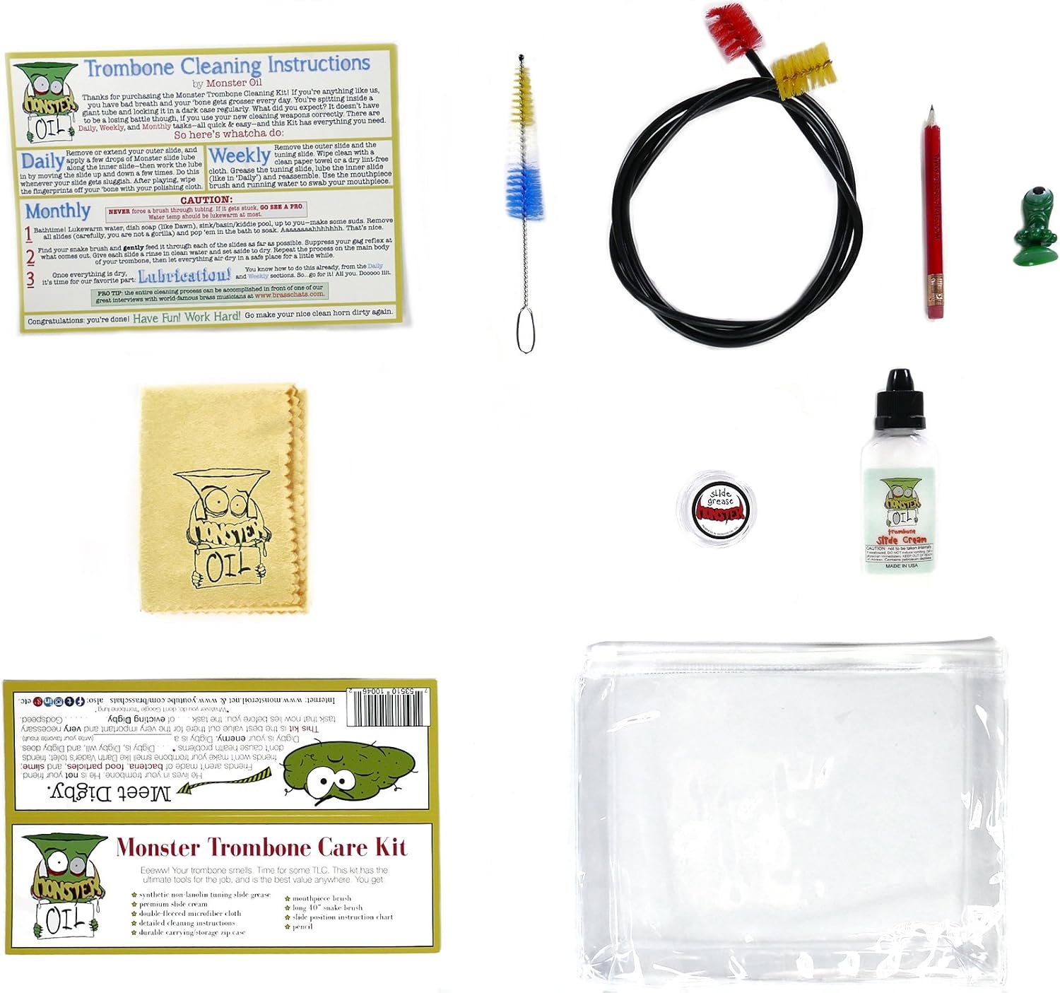 Monster Trombone Care and Cleaning Kit | USA-Based and Veteran-Owned! Slide Cream, Slide Grease, Mouthpiece Brush to Take Care of and Clean Your Trombone