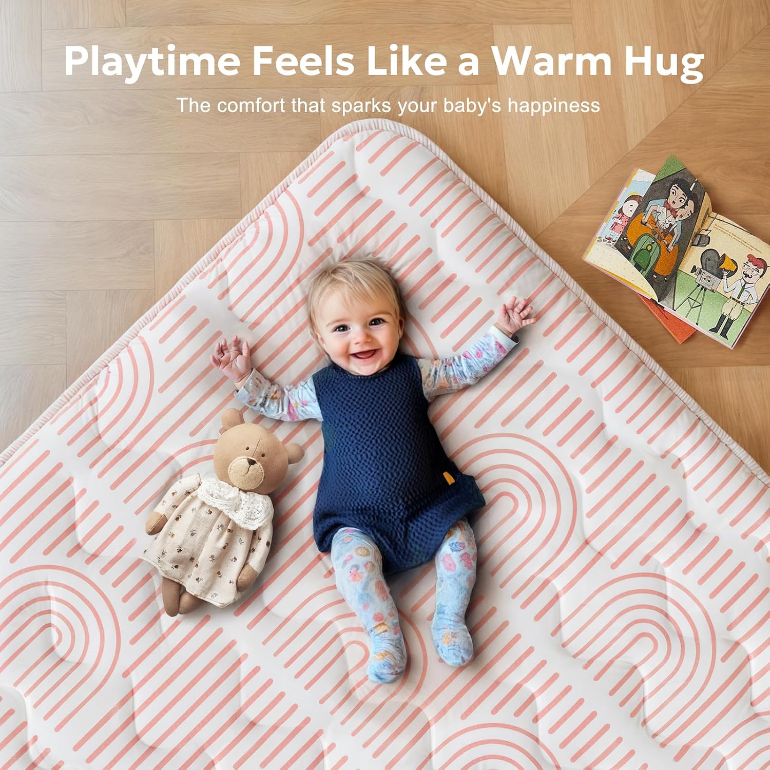 Mallify Baby Mat for Floor 71"x59", Extra Large Playpen Mat, 1.1'' Thick Foam Playmat for Tummy Time, Non-Slip Crawling Mat for Babies and Toddlers, Infants, Pink