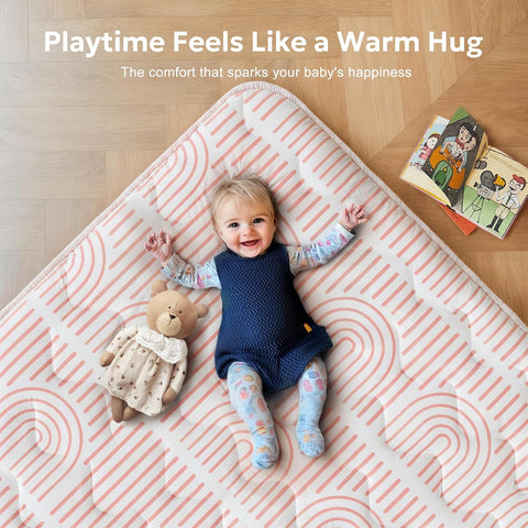 Mallify Baby Mat for Floor 71"x59", Extra Large Playpen Mat, 1.1'' Thick Foam Playmat for Tummy Time, Non-Slip Crawling Mat for Babies and Toddlers, Infants, Pink