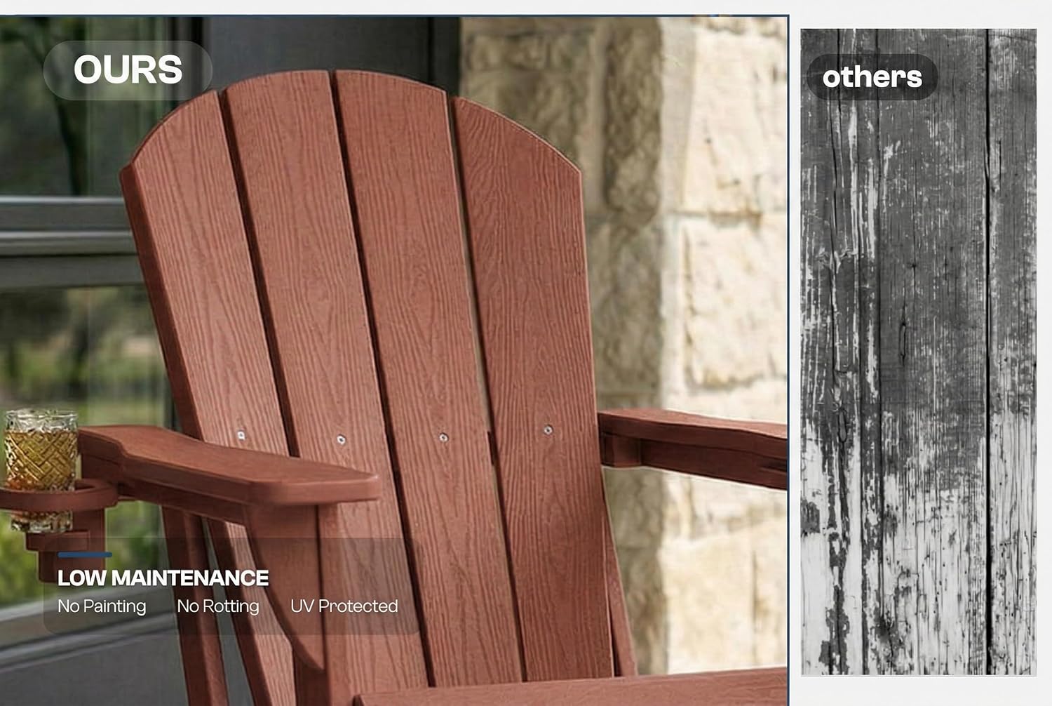 Folding Adirondack Chairs Set of 2 with Cup Holder, Heavy Duty HDPE Plastic Outdoor Lounge Chairs, All-Weather Resistant Patio Furniture for Fire Pit, Backyard, Deck, Porch, Coral