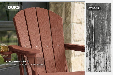 Folding Adirondack Chairs Set of 2 with Cup Holder, Heavy Duty HDPE Plastic Outdoor Lounge Chairs, All-Weather Resistant Patio Furniture for Fire Pit, Backyard, Deck, Porch, Coral