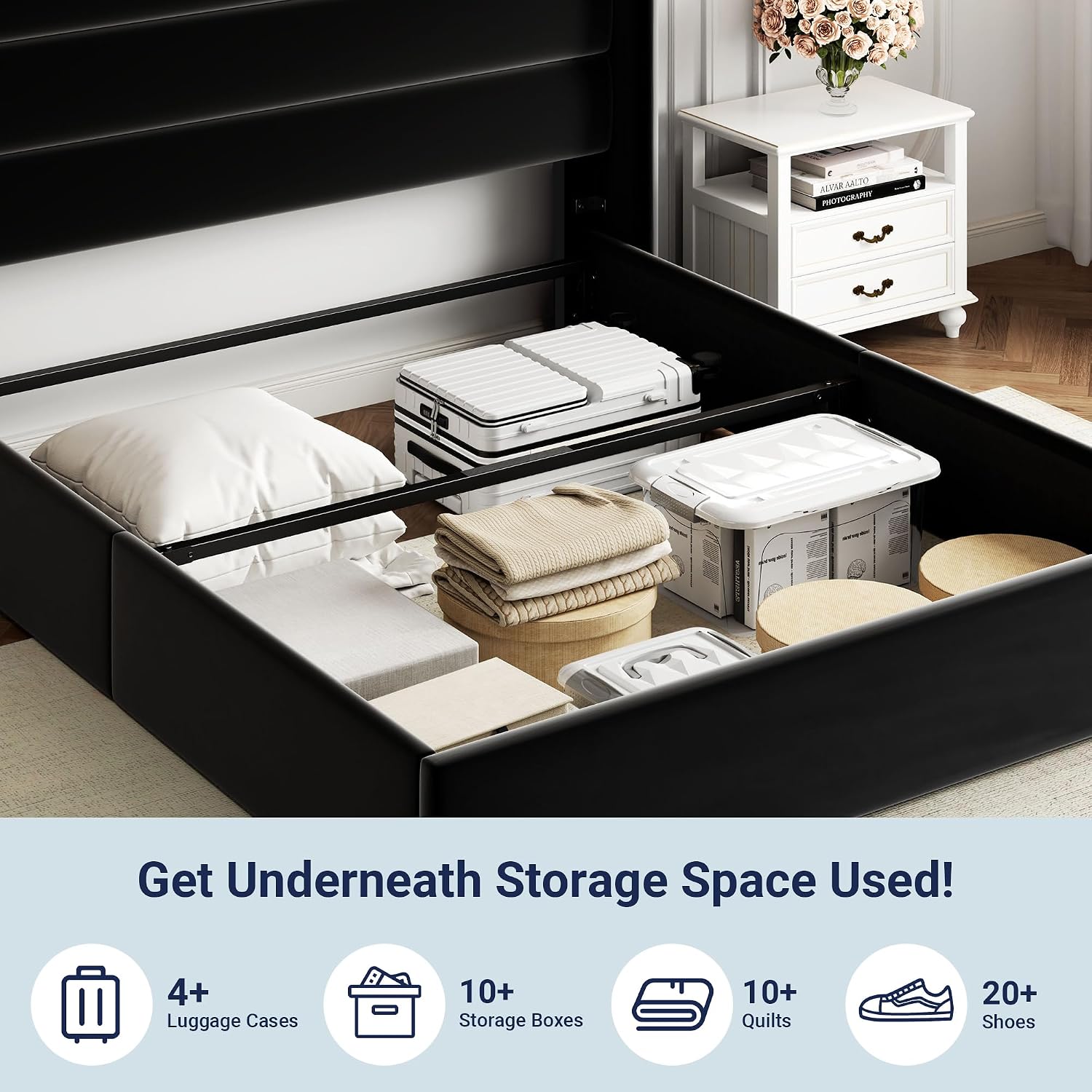 Allewie Queen Size Lift Up Hydraulic Storage Bed Frame Black