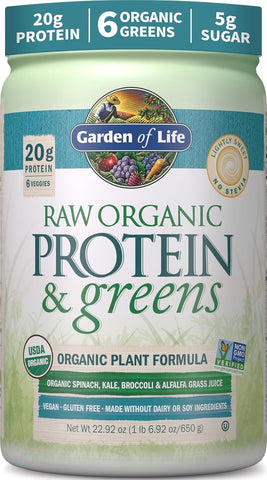 Garden of Life Raw Organic Protein & Greens Lightly Sweet, Vegan Protein Powder for Women and Men, Plant and Pea Protein, Greens, Probiotics, Gluten Free Low Carb Shake Made Without Dairy 20 Servings