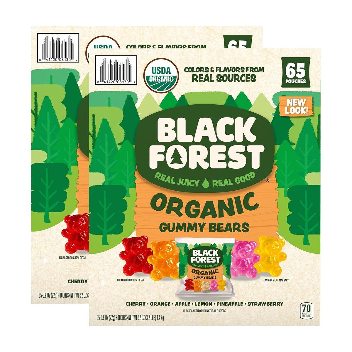 Black Forest Organic Gummy Bears Candy, 0.8 Ounce Pouches (65 Count) (Pack of 2)
