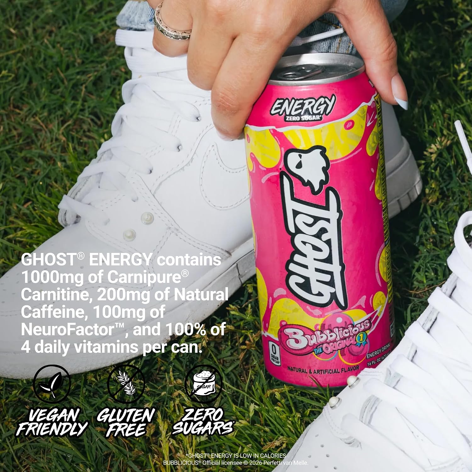 GHOST Energy Drink, Zero Sugars, 12-Pack, Bubblicious Original, 16oz