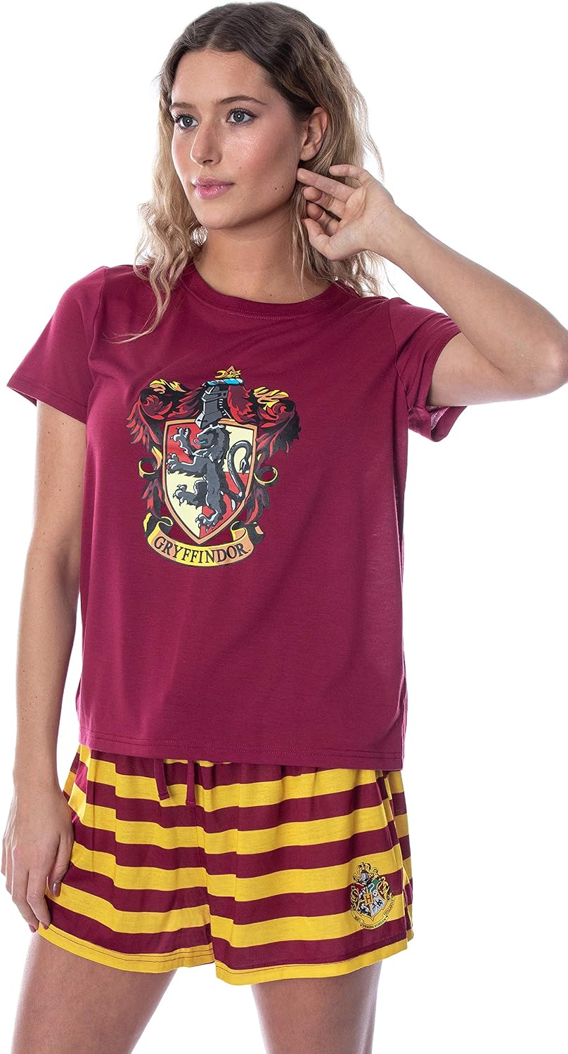 Harry Potter Women's Hogwarts Castle Shirt and Shorts Lounge Sleepwear Pajama Set - All 4 Houses Available
