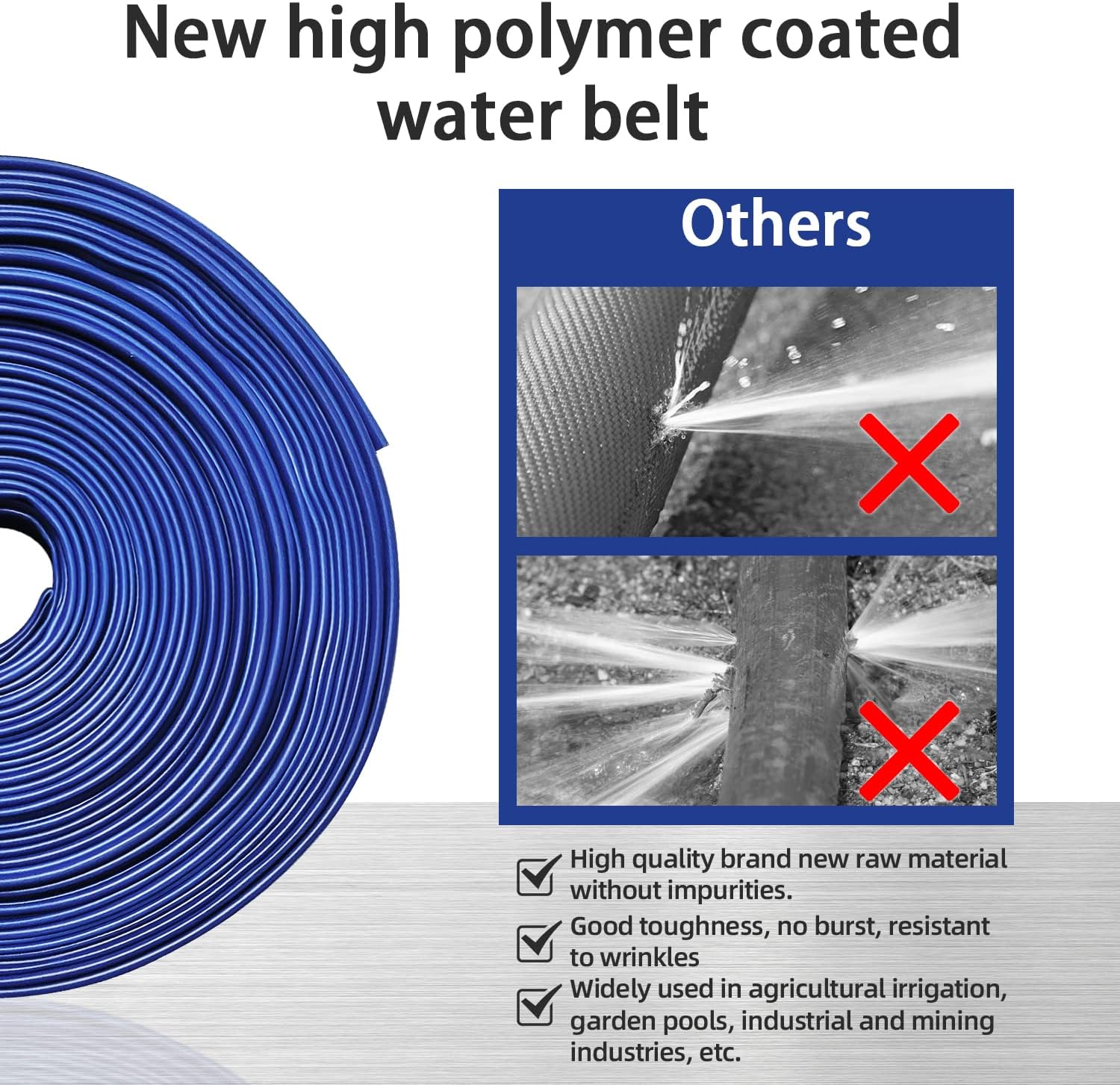 YASHINE PVC HOSE 1-1/2"*50ft, Pool Backwash Hose, Heavy Duty Reinforced Blue PVC Discharge Hose Lay Flat Water, For Swimming Drain Pools and Clean Filters, with 2 Clamp