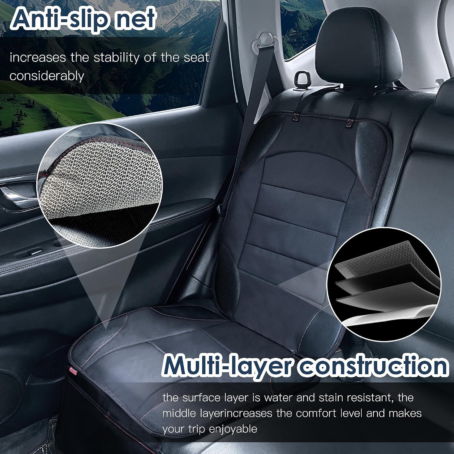 Sinvitron Car Seat Protector for Child Car Seat - Waterproof Non-Slip Leather Mat with 2 Mesh Pockets, Universal Seat Cover for Baby, Pets & Vehicles (1-Pack, Black)