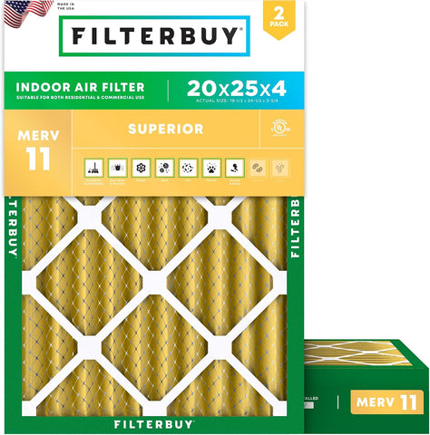 Filterbuy 20x25x4 Air Filter MERV 11 Pet & Allergy Defense (2-Pack)