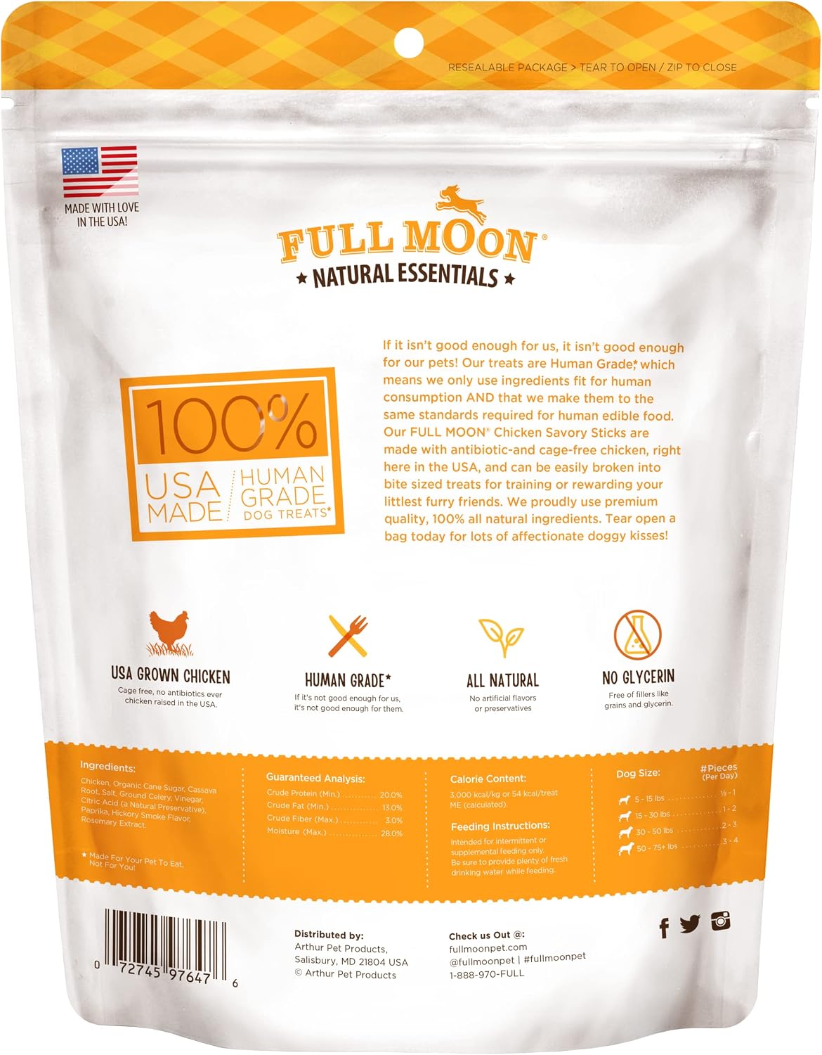 Full Moon All Natural Human Grade Dog Treats, Essential Chicken Savory Sticks, 24 Ounce (Pack of 2)
