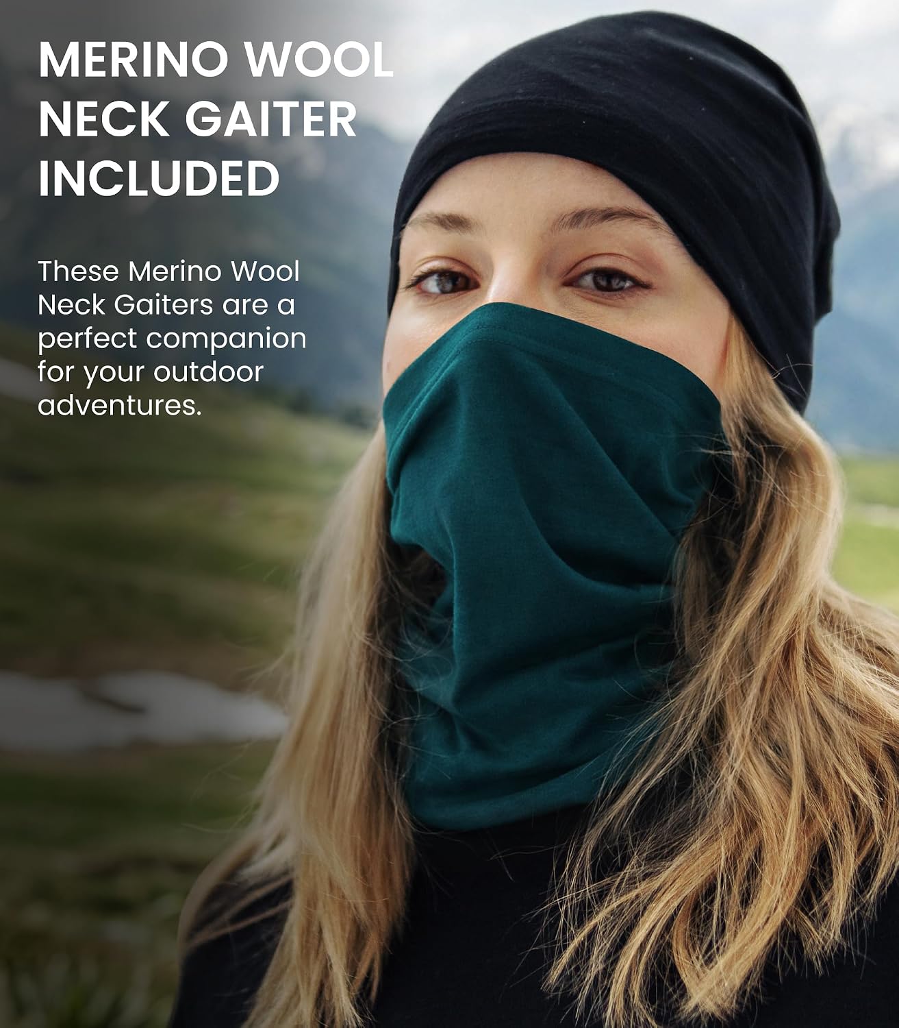 100% Merino Wool Base Layer Women - Thermal Underwear Set with Neck Gaiter