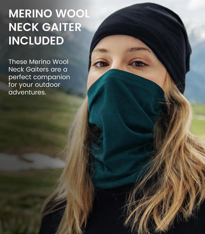 100% Merino Wool Base Layer Women - Thermal Underwear Set with Neck Gaiter