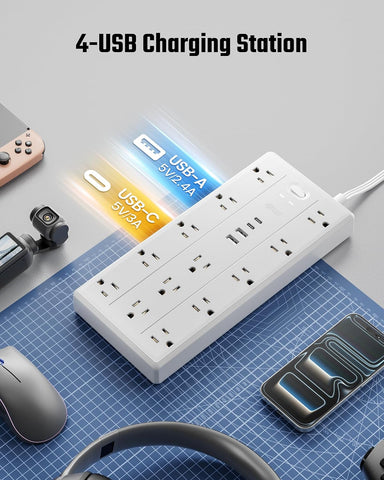 SUPERDANNY 20Ft Extension Cord with Multiple Outlets, Flat Plug Power Strip