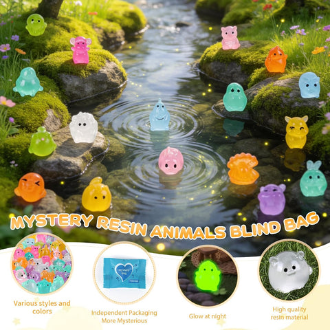 110 PCS Luminous Mini Resin Animal Figurines, Glow in the Dark Tiny Figures, 50+ Styles Miniature Blind Bags for Classroom, Fairy Garden, Aquarium, DIY Craft & Dollhouse Decor