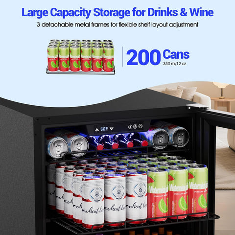 24 Inch Under counter Beverage Refrigerator, Beverage Fridge Holds 200 Cans