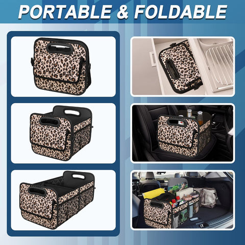 Deosk Trunk Organizer and Storage with Reinforced Handles,Car Accessories for Women/Men 50L Waterproof Polyester Trunk Organzier for Car/SUV/Minivan/Truck(Medium,Leopard print)