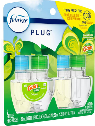 Febreze Plug In Air Freshener, Odor-Fighting Scented Oil Refill, Air Fresheners for Home and Bathroom and Kitchen, Long Lasting for Strong Odors, Gain Original Scent, 0.87oz Refills, 2 Count