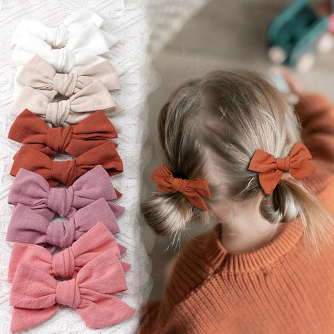 CÉLLOT Girls Hair Bows Linen Fabric 3.5" Bows Alligator Clips for Toddlers