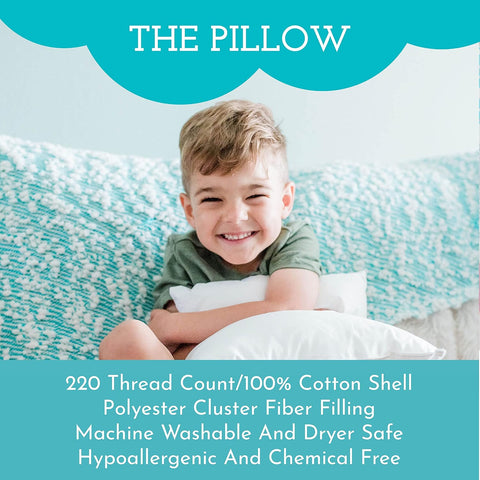 Little Sleepy Head Youth Pillow 16x22 with Hypoallergenic Cotton Pillow case Youth Pillows for Sleeping Age 5-10 - Snugly Designed Youth Neck Pillows for Travel, School and Bedtime - (Dinosaurs Blue)