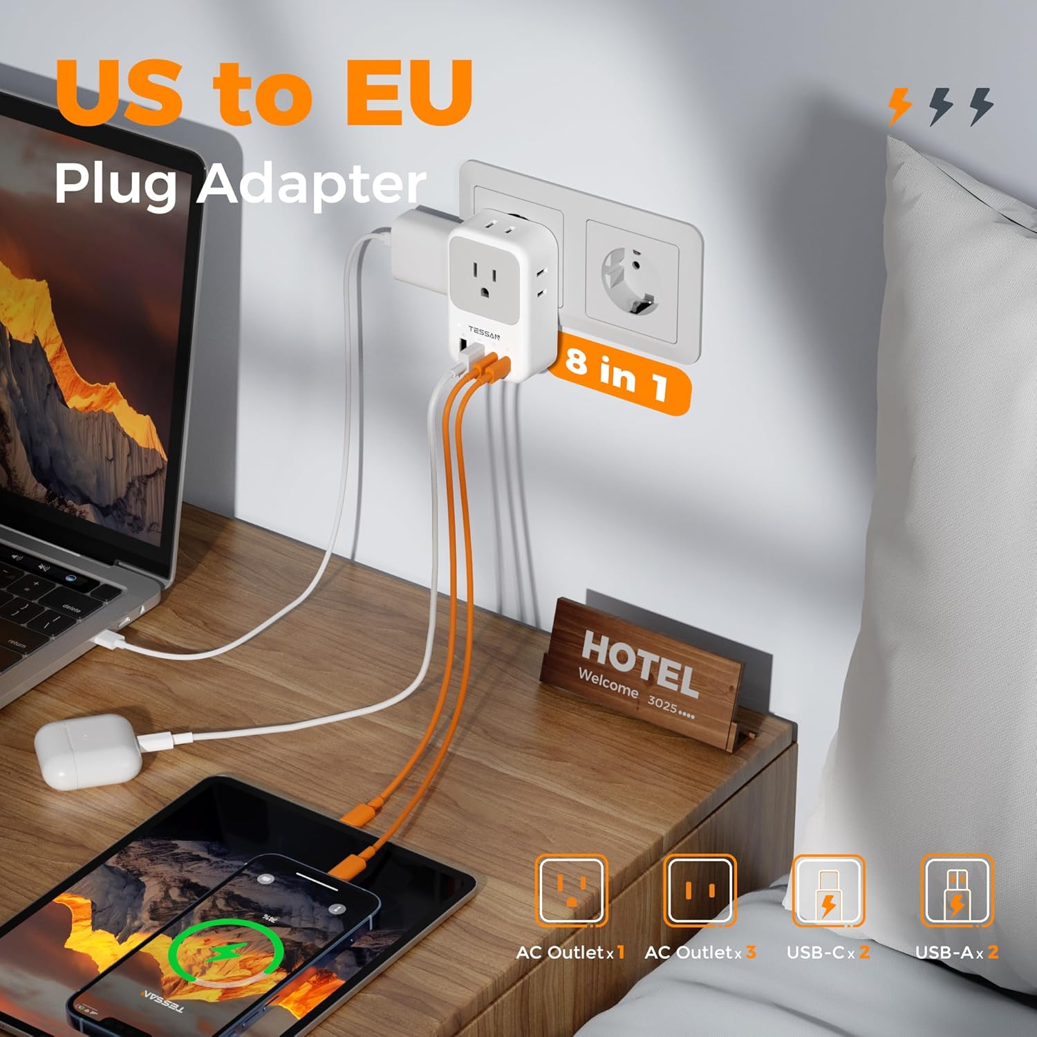 TESSAN European Travel Plug Adapter 2 Pack, PD 20W Adapter for Europe Plug
