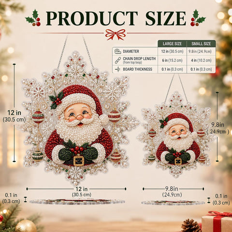 LJSCQF Christmas Pearl Diamond Painting Suncatcher Kit, DIY Craft | Pre-Assembled Metal Chain, Acrylic Snowflake Shape Board with Lace Edge, 3D Mixed-Sized Pearl Beads Craft (Style A, 8IN)