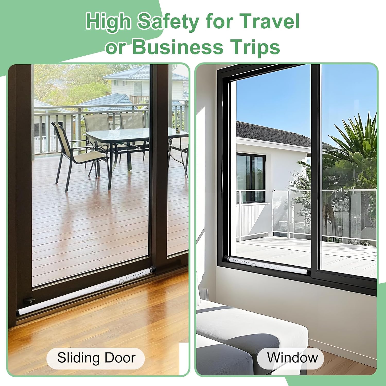 Sliding Door Security Bar, 17-50 inch Adjustable, Window Security Bar with Rubber Tips, Sliding Door Lock Bars, for Window Safety Bars Home Apartment Safety, Home Apartment Patio Heavy Duty Interior