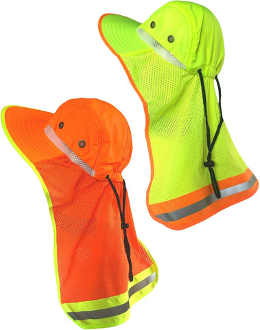 Men High Visibility Reflective Sun Hat with Neck Flap Wide Brim Boonie Hat Bucket Cap
