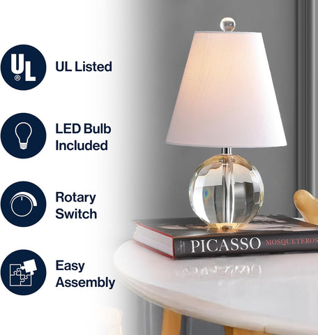 JONATHAN Y Goddard 16" Crystal Ball Orb Metal LED Table Lamp, Clear