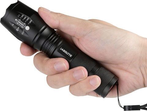 JARDLITE LED Emergency Handheld Flashlight, 4 Pack, Adjustable Focus, Water Resistant with 5 Modes, Best Tactical Torch for Hurricane, Camping, Dog Walking