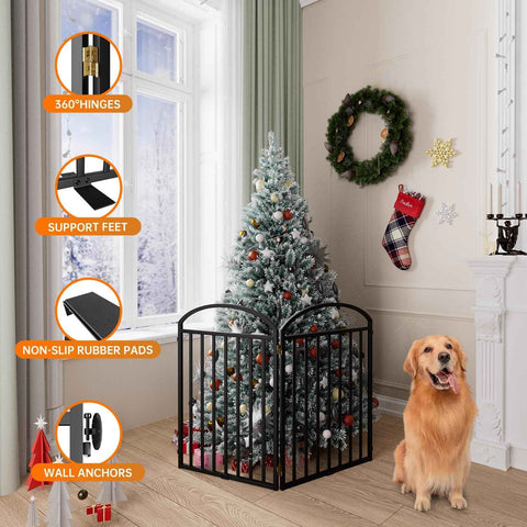 SNUOWU 2 Panels Full Matel Freestanding Dog Gates, 48" Extra Wide 32" Tall Free Standing Dog Pet Gate for Indoor & Outdoor. Foldable Pet Fences for Doorways, House, Stairs, Porch, Deck, Yard