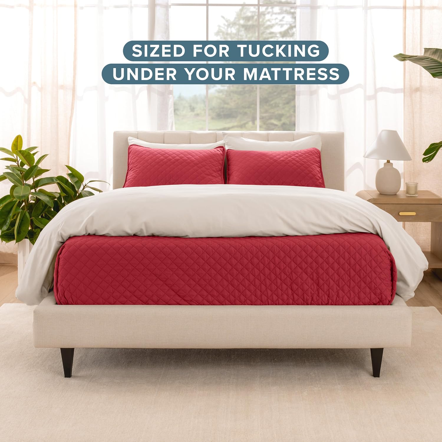 Bare Home Coverlet Set - Full/Queen - Lightweight Bed Decor - Comforter Alternative - All-Season Quilted Bedspread (Full/Queen, Red)