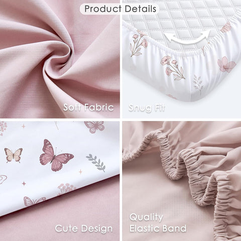 4 Pack Bassinet Sheets - 33"x20" Bassinet Sheets for Baby Delight, Angelbliss, Maxi-COSI & Most Regular Size Bedside Sleeper | Ultra Soft & Skin Friendly Bassinet Fitted Sheet for Girls