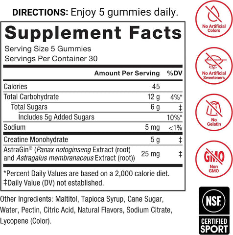 Force Factor Creatine Monohydrate Gummies, NSF Certified | 5g Dose to Support Muscle, Strength, Recovery, Cognitive Health & Memory, Packaging May Vary, Watermelon, 150 Gummies