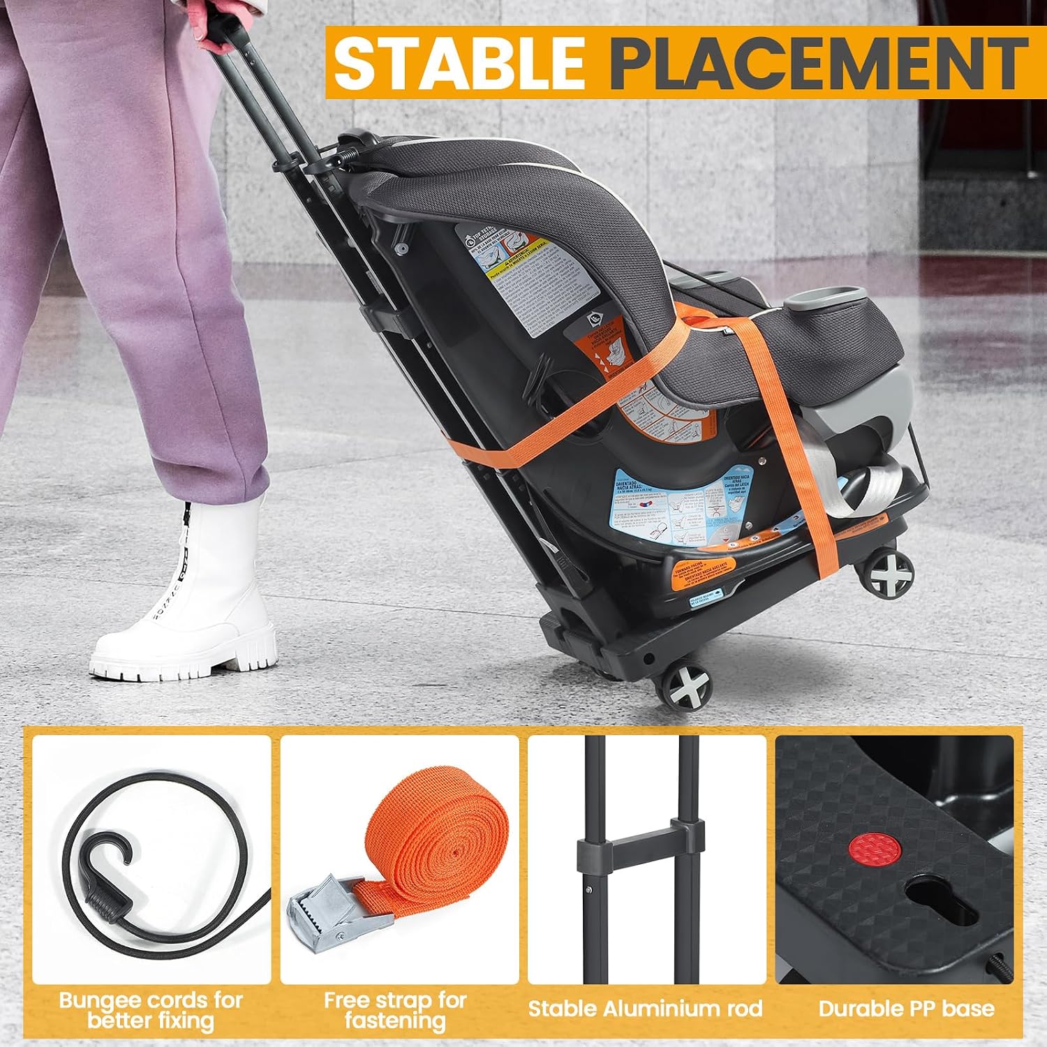 Orzbow Car Seat Dolly for Airport, Folding Car Seat Roller Cart, Black