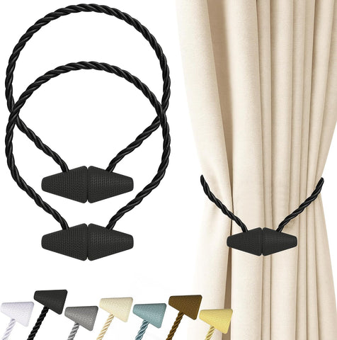 Hion Magnetic Curtain Tiebacks Black 2pcs, Curtain Holdbacks Hooks Holders
