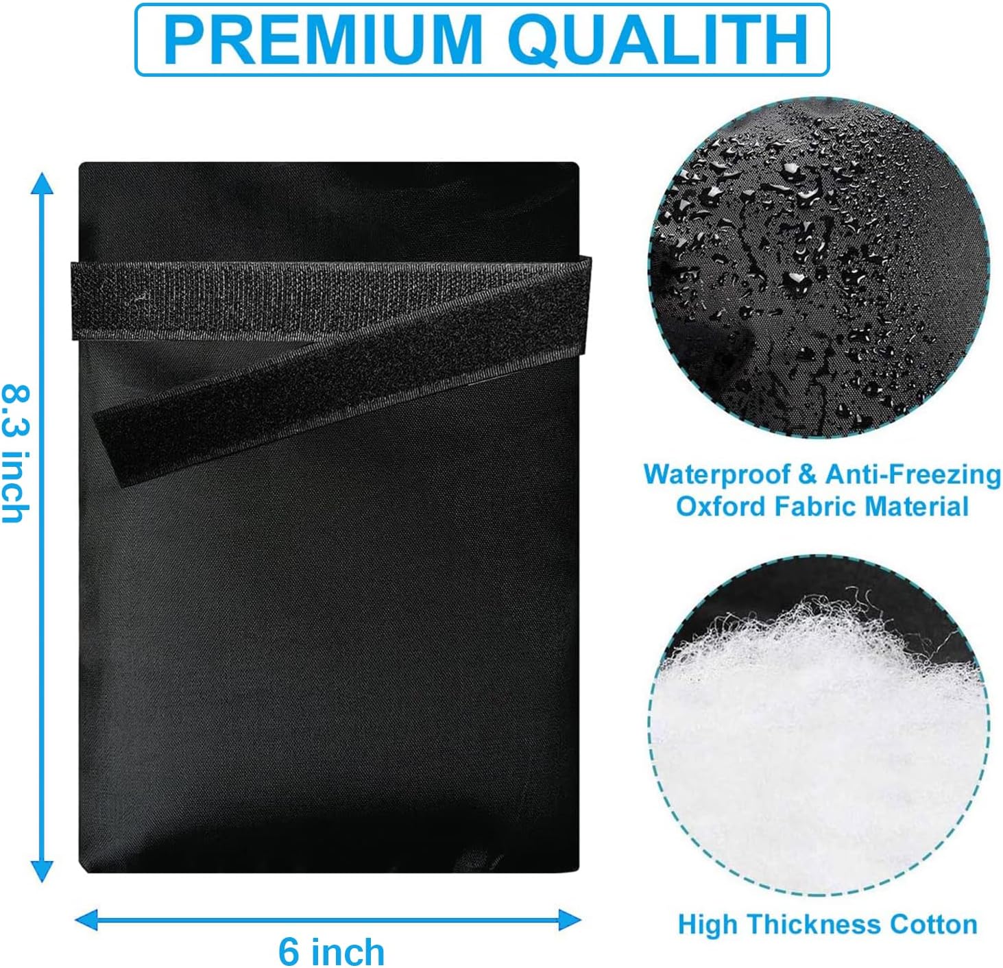 Outdoor Faucet Covers for Winter, Actgan 8.3"H x 6"W Thickened Outside Garden Faucet Socks for Freeze Protection, Reusable Insulated Faucet Covers, 2 Pack, Black
