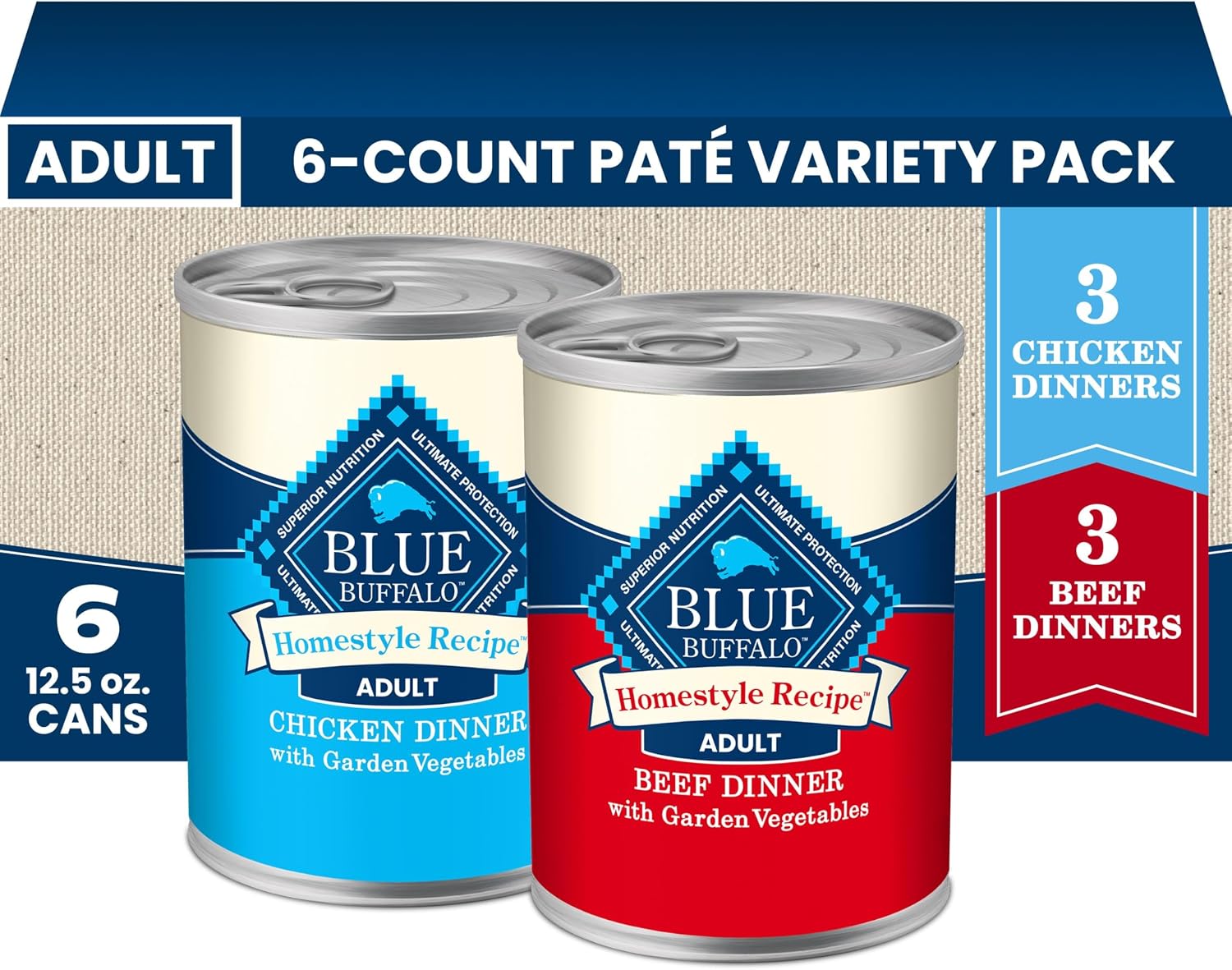Blue Buffalo Homestyle Recipe Variety Pack Wet Dog Food, 12.5 oz, 6 ct