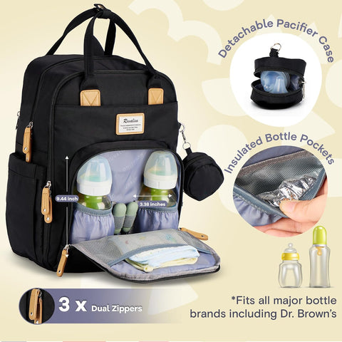 RUVALINO Baby Diaper Bag Backpack with Changing Pad, Waterproof, XL Black