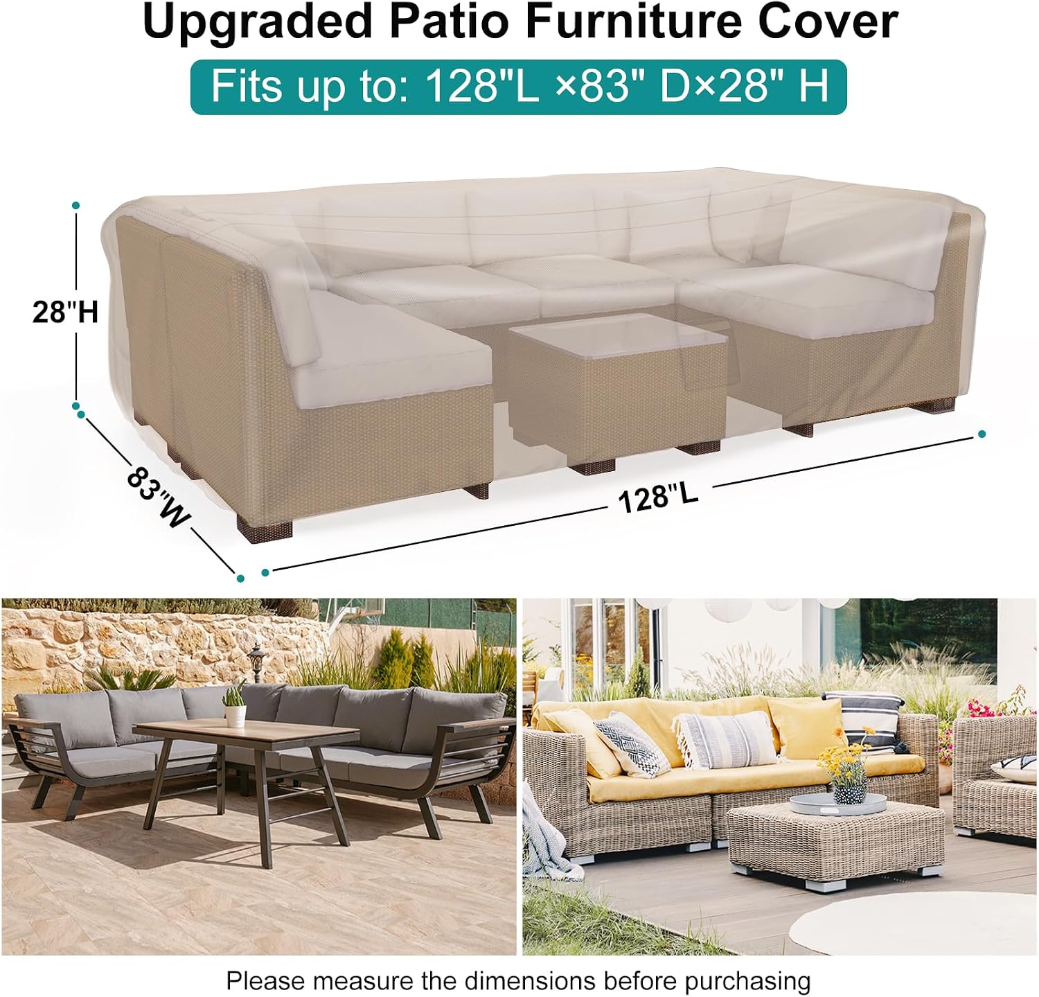 Waterproof Outdoor Patio Furniture Covers 128"L×83"W×28"H Brown