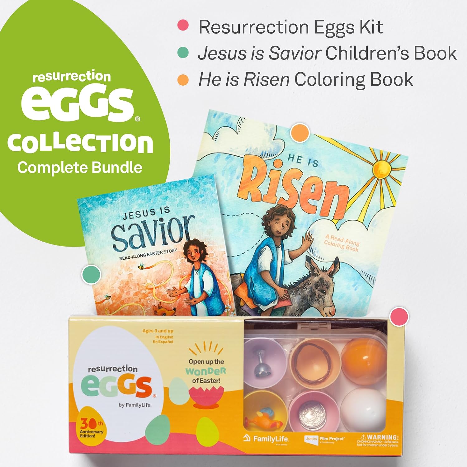 FAMILYLIFE Complete Resurrection Eggs Bundle – Interactive Easter Story Set – Hands-On Toddler Easter Activities – Resurrection Eggs, He is Risen Easter Coloring Book & Jesus is Savior Storybook