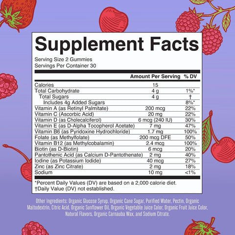 MARYRUTH'S USDA Organic Multivitamin Gummies, Ages 4+, Kids Vitamins, 60ct