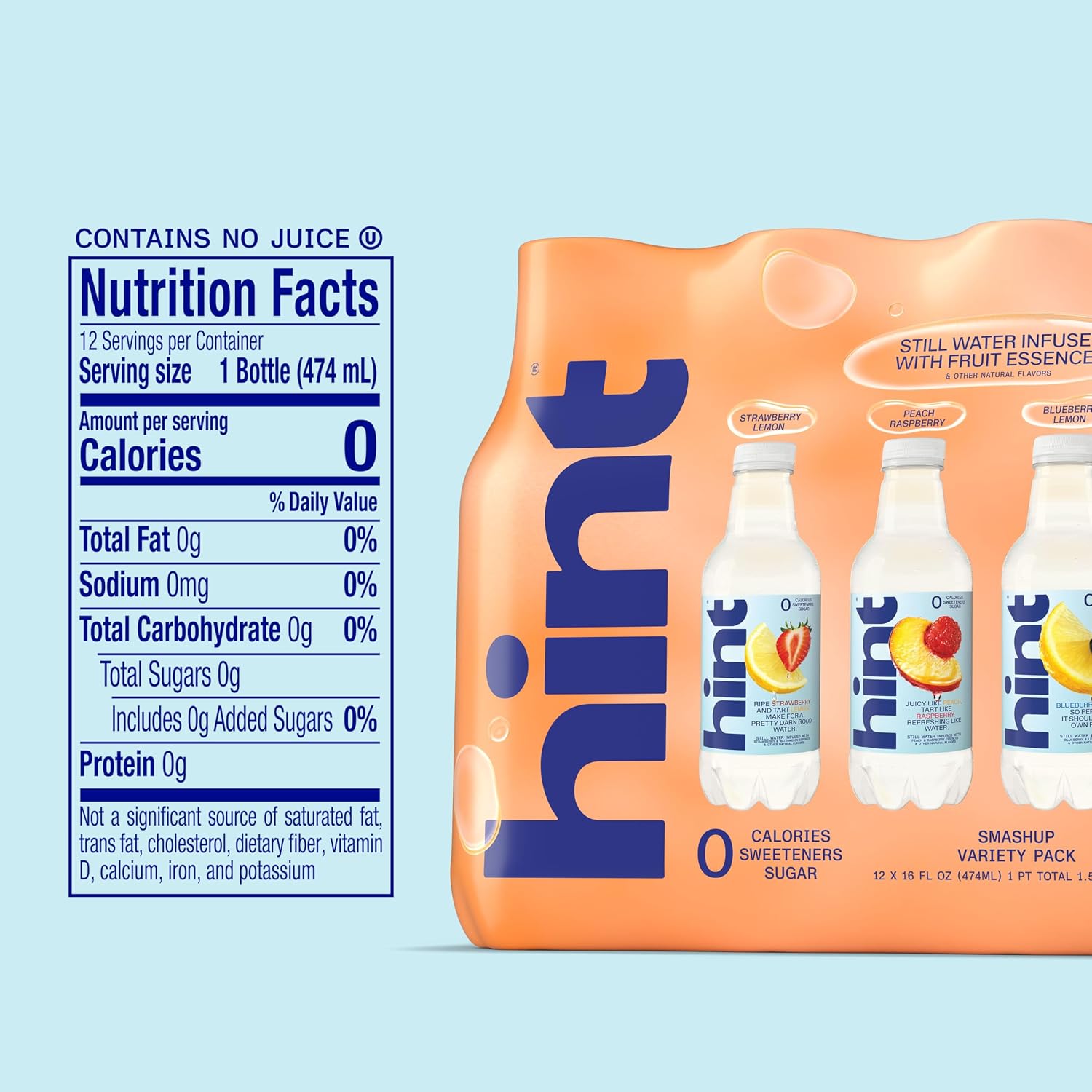 Hint Flavored Water Zero Sugar 0 Calories - Smashup Variety (12 pack)