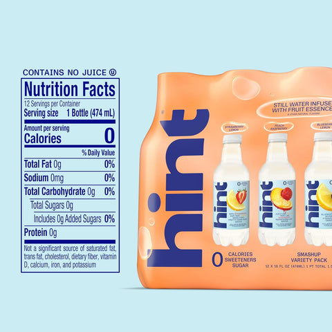 Hint Flavored Water Zero Sugar 0 Calories - Smashup Variety (12 pack)