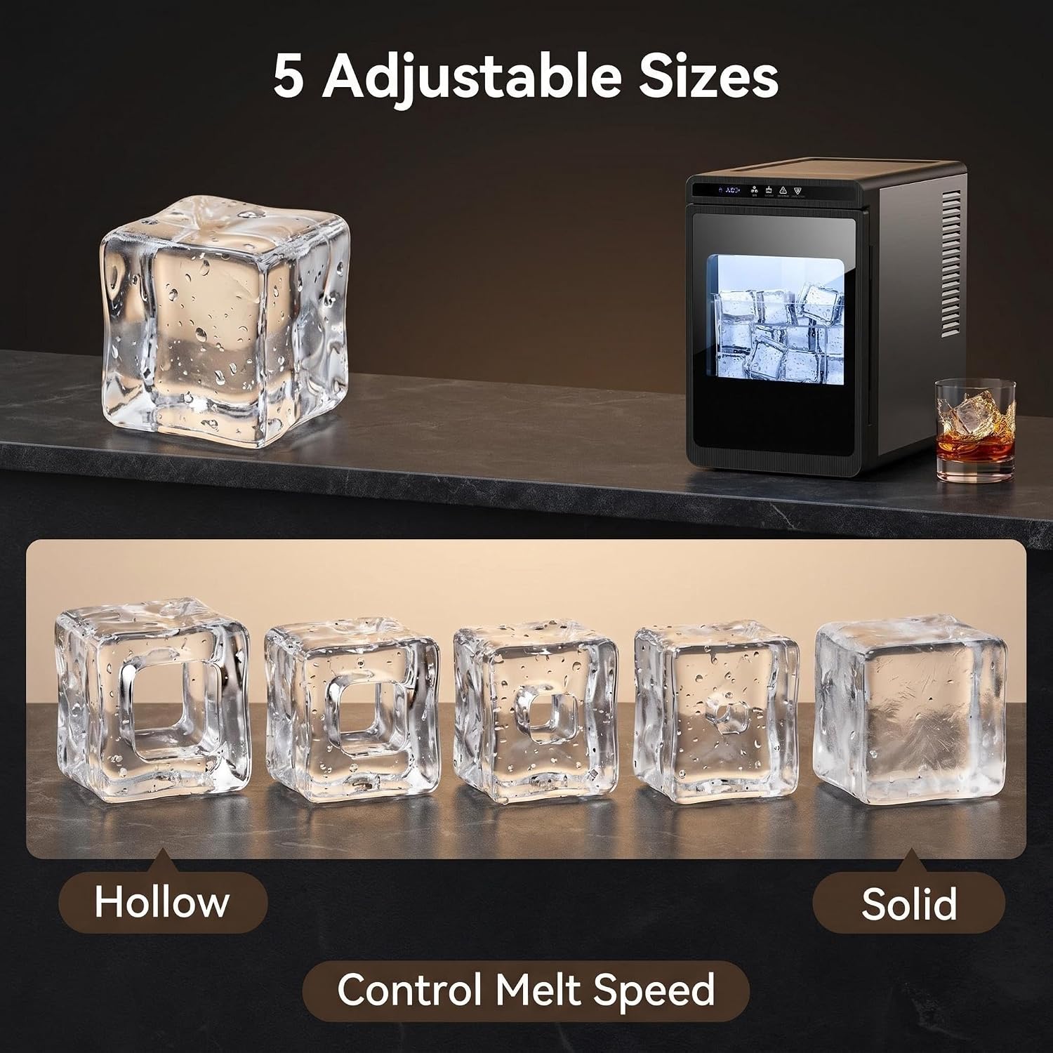 Clear Ice Cube Makers Countertop,Ice Cube in 20Mins for Whiskey