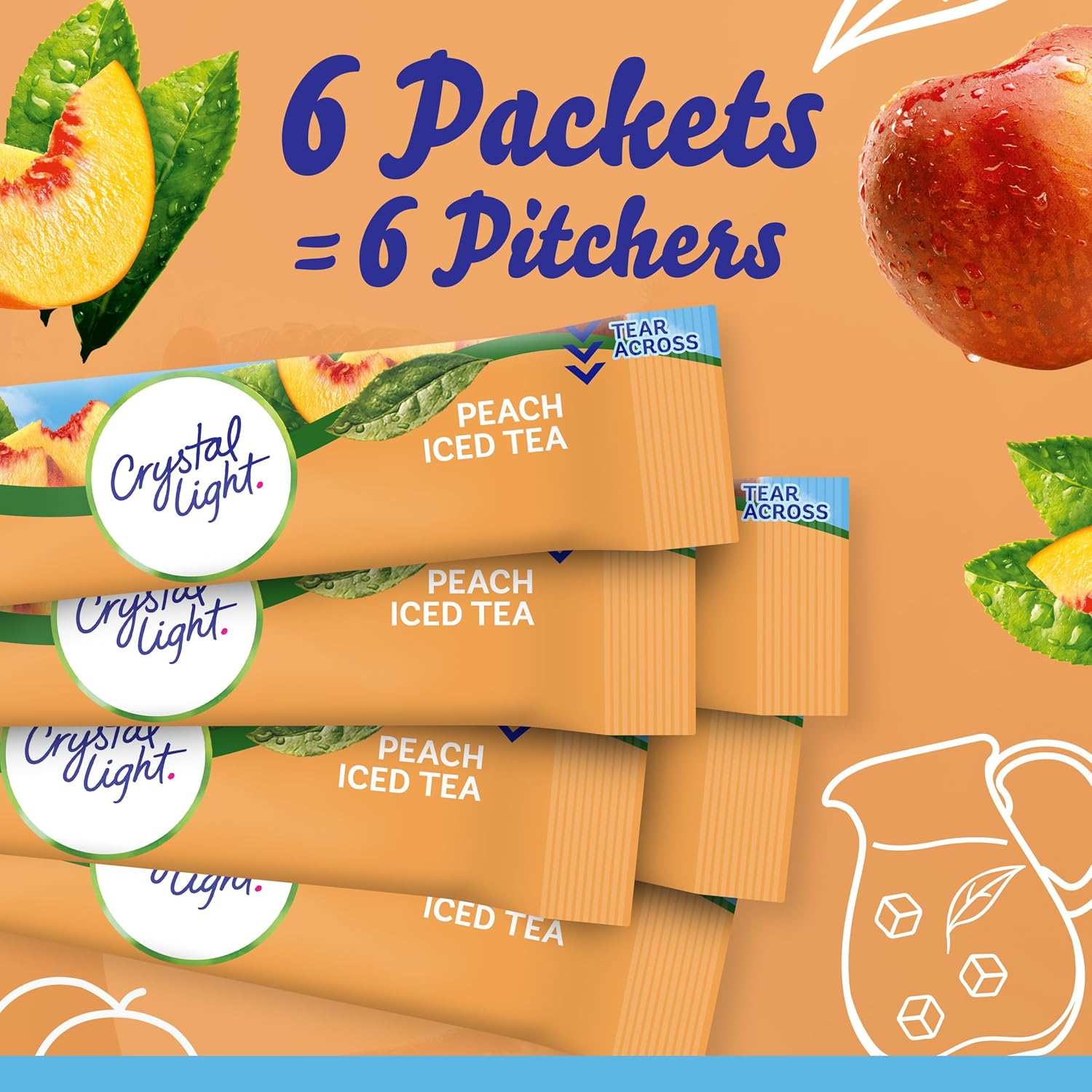 Crystal Light Drink Mix, 72 Pitcher Packets, for Flavorful Hydration and Shareable Refreshment, Artificially Flavored Peach Iced Tea, Made with Black Tea, 1.5 oz each